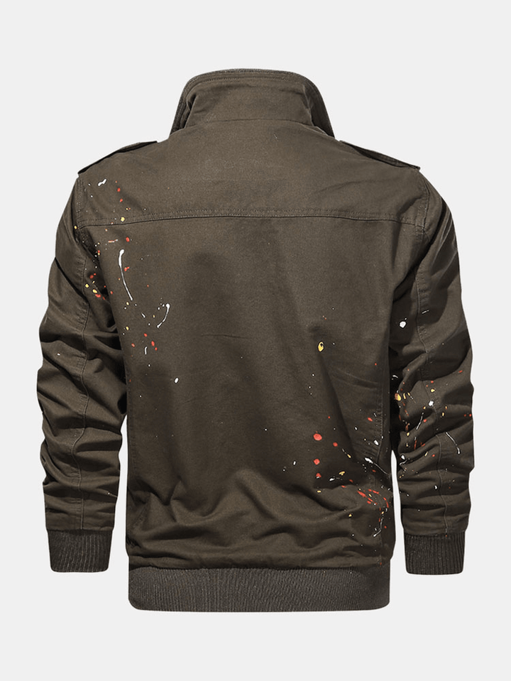 Mens Paint Print Cotton Multi Pocket Jacket