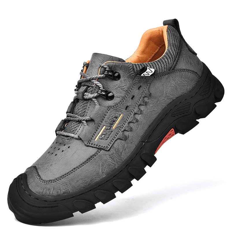 Men Genuine Leather Slip Resistant Lace-Up Casual Sport Hiking Shoes