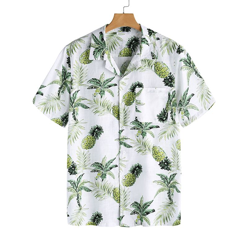 Men Tropical Plants Printed Short Sleeve Hawaiian Shirts