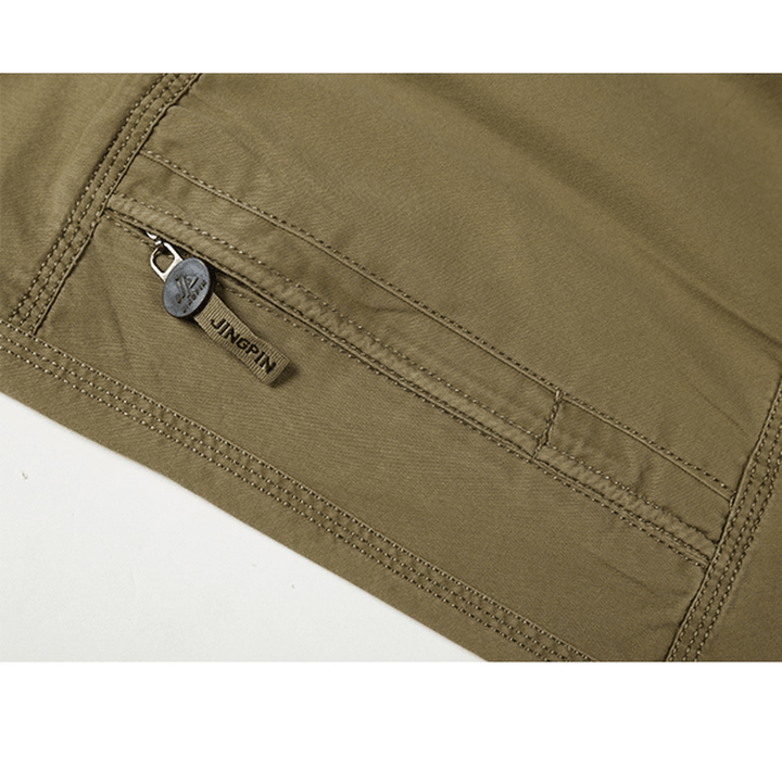 Mens Casual Straight Leg Loose Trousers Solid Color Elastic Waist Multi Pocket-Pants