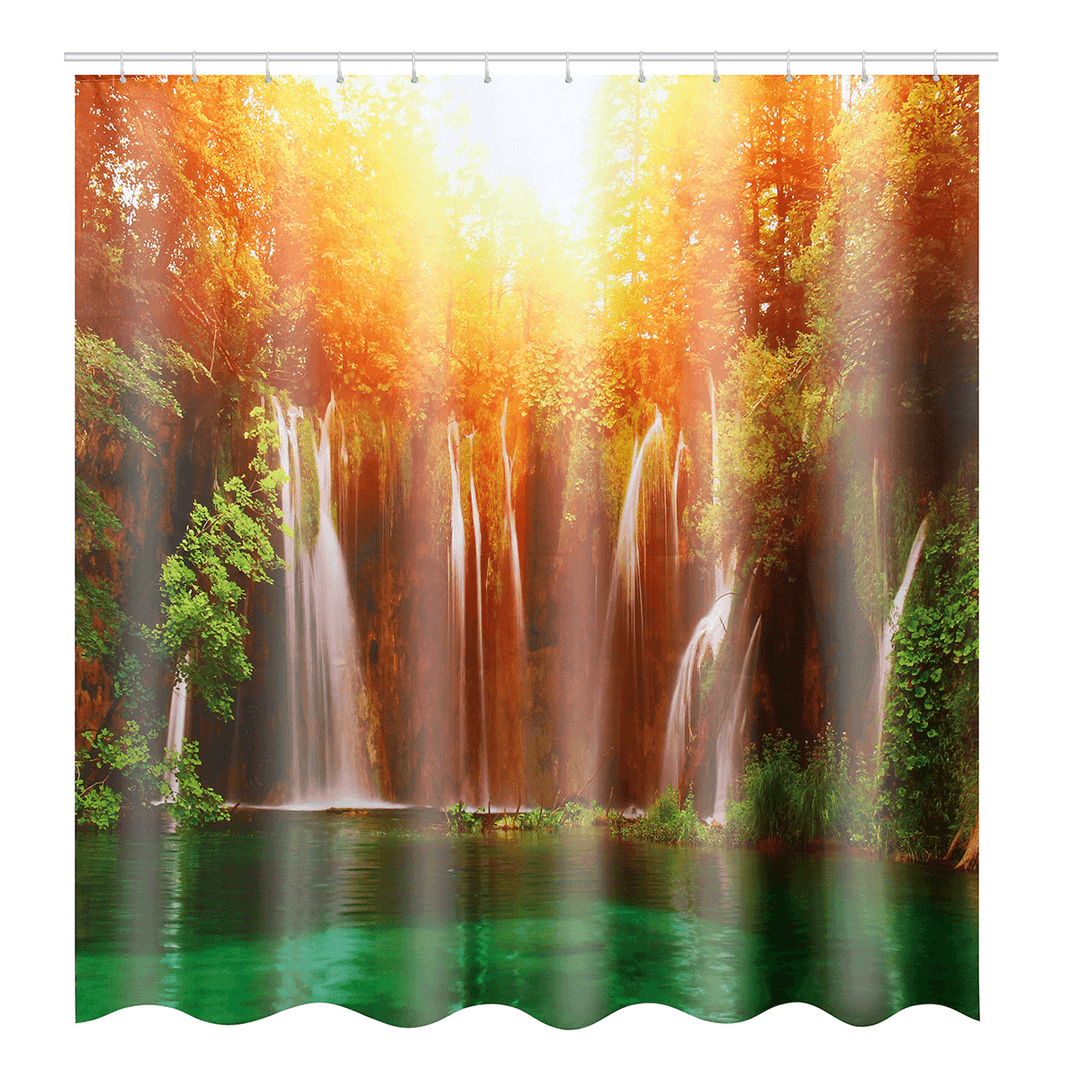 180X180Cm 3D Waterfall Nature Scenery Shower Curtain Water-Repellent Polyester Bathroom Curtain