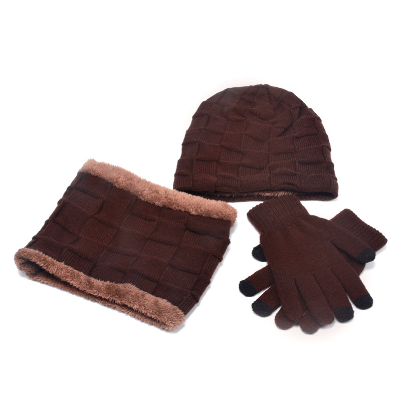 Hat Scarf Gloves Three-Piece Suit plus Velvet Knitted Outdoor Warmth