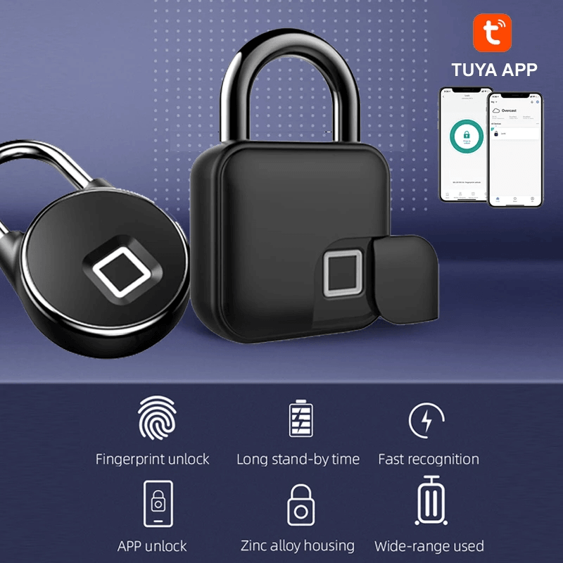 Tuya Fingerprint Padlock Bluetooth USB Rechargeable Lock Mobile APP Unlock Smart Padlock with Keyless Biometric Water Resistant Door Lock for Gym Sports Bike School Fence Storage