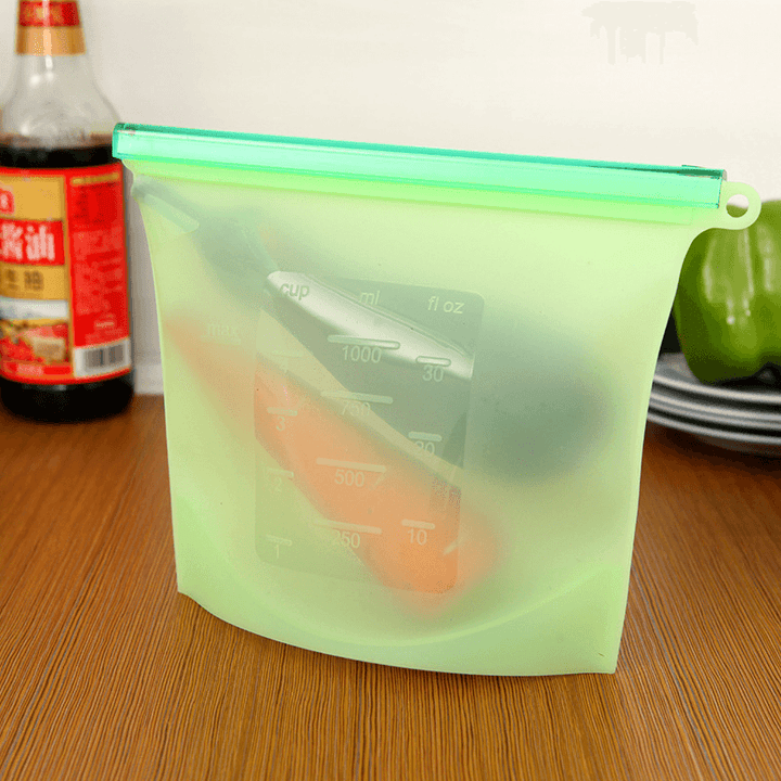 4Pcs 1000Ml Silicone Food Bag FDA Reusable Silicone Food Bag Ziplock Bag Leakproof for Freezer Preservation