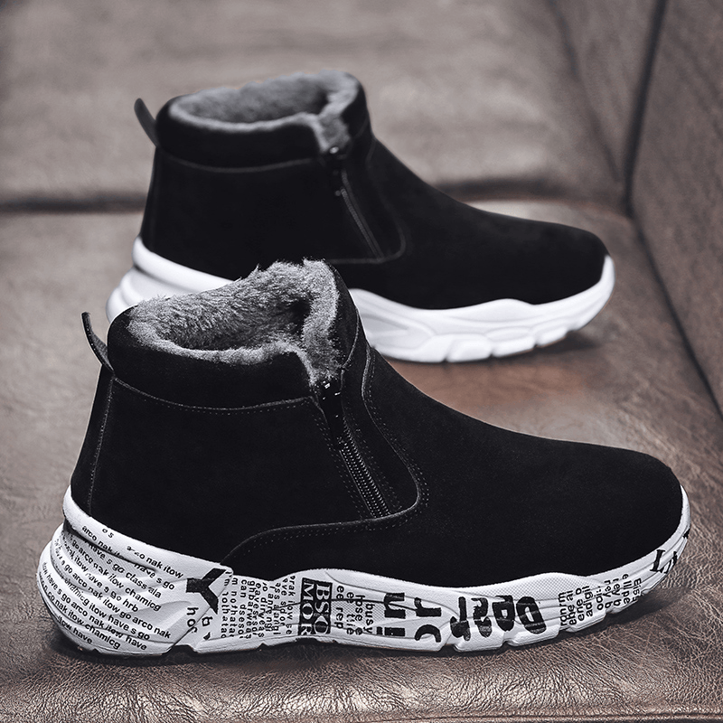 Men Letter Printed plus Velvet Thicken Warm Side-Zip Snow Boots