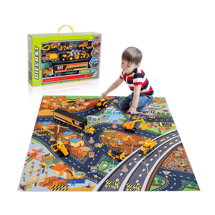 Mini Racing Toy Alloy Engineering Car Parking Lot Scene Game Mat Carpet