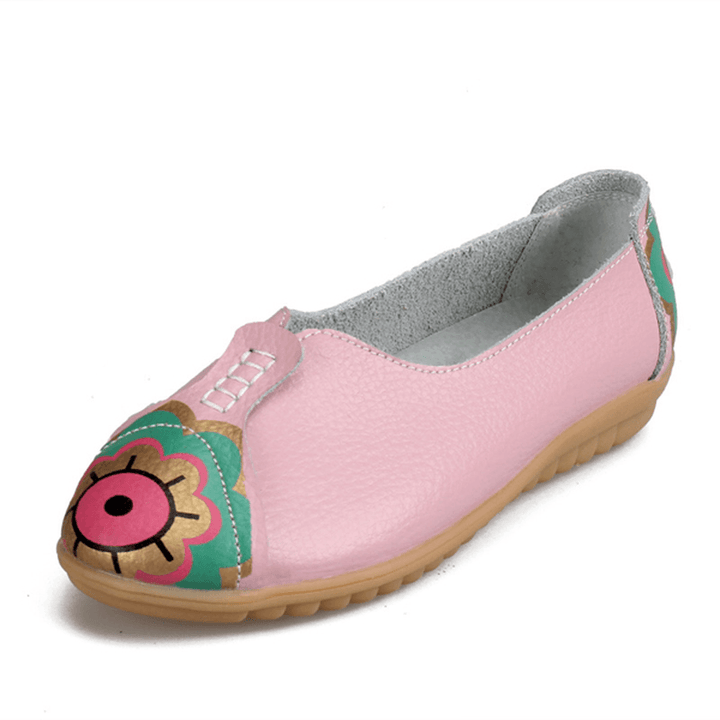 Sun Eye Flower Pattern Soft Leather Slip-Ons Lazy Driving Flat Loafers