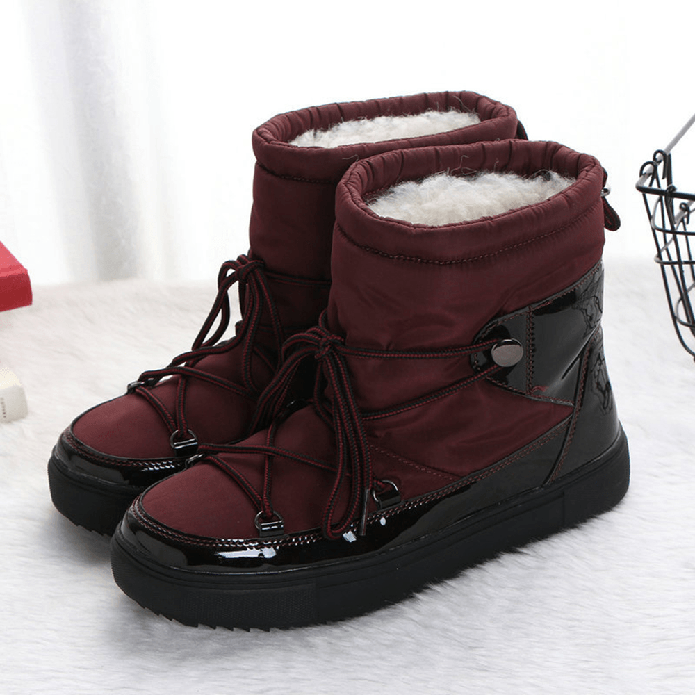 Warm Lining Waterproof Lace up Thick Sole Snow Boots for Women