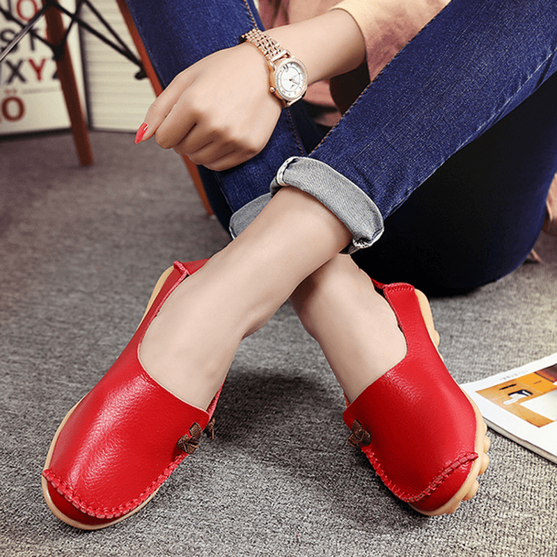 Large Size Soft Leather Multi-Way Flat Loafers for Women