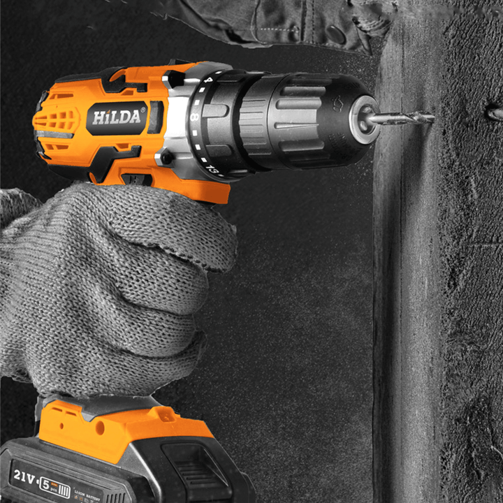 21V Cordless Electric Drill Driver 520N.M LED Portable Rechargeable Screwdriver Hammer Drill W/ 1/2 Battery