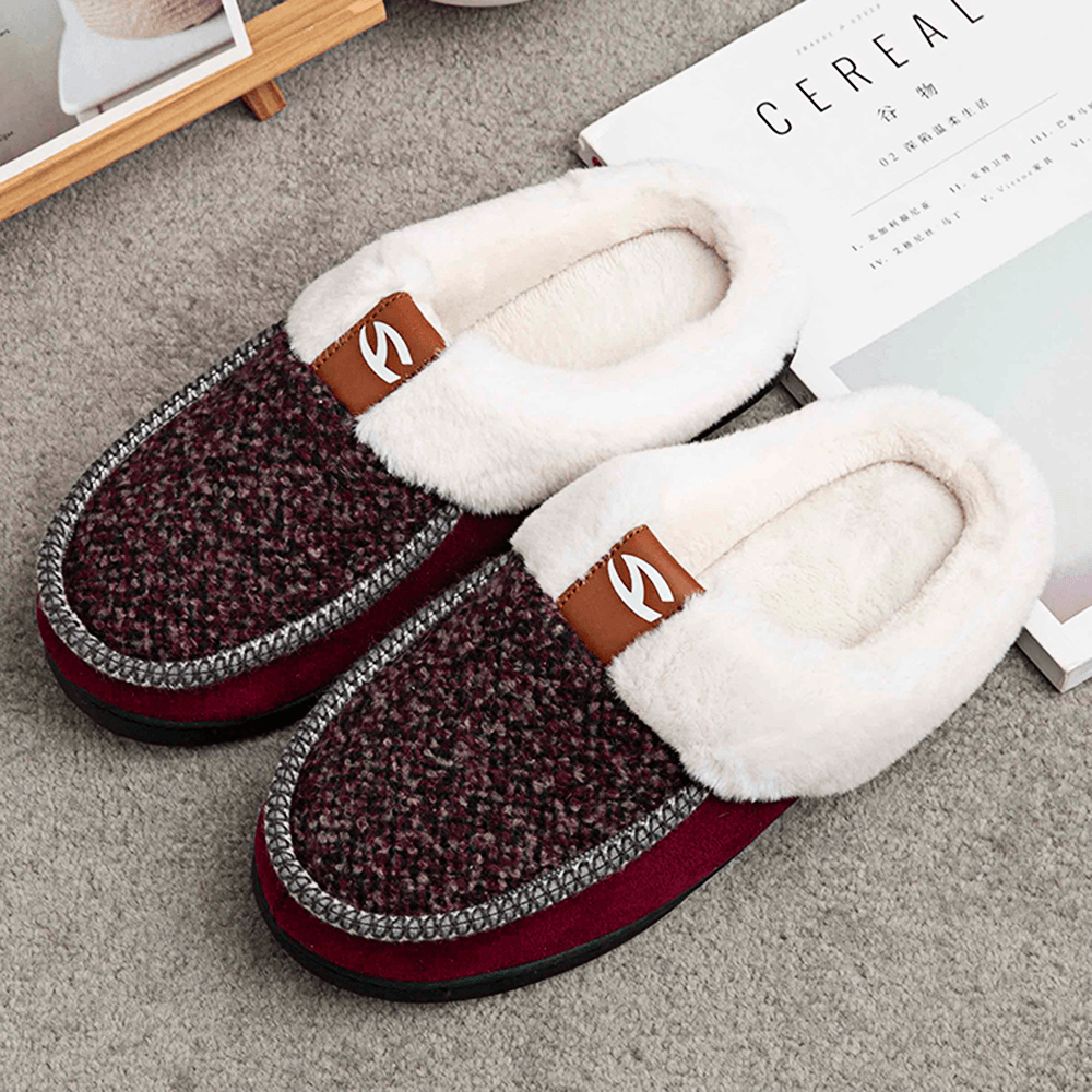 Men Lamb Wool Soft Sole Non-Slip plus Velvet Thicken Winter Warm Home Cotton Slippers