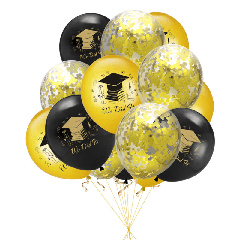 10Pcs Graduation Balloons Gold Silver Black Latex Balloon