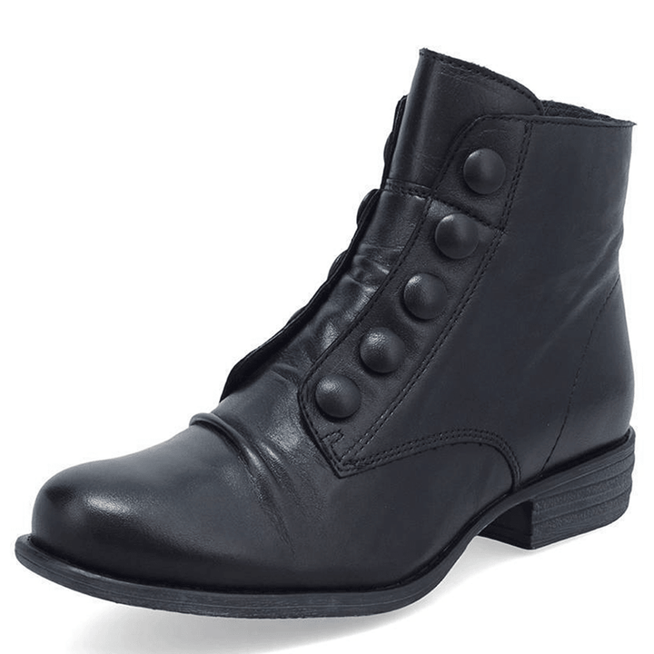 Plus Size Women Button Decor Side Zipper Low Heel Biker Boots - MRSLM