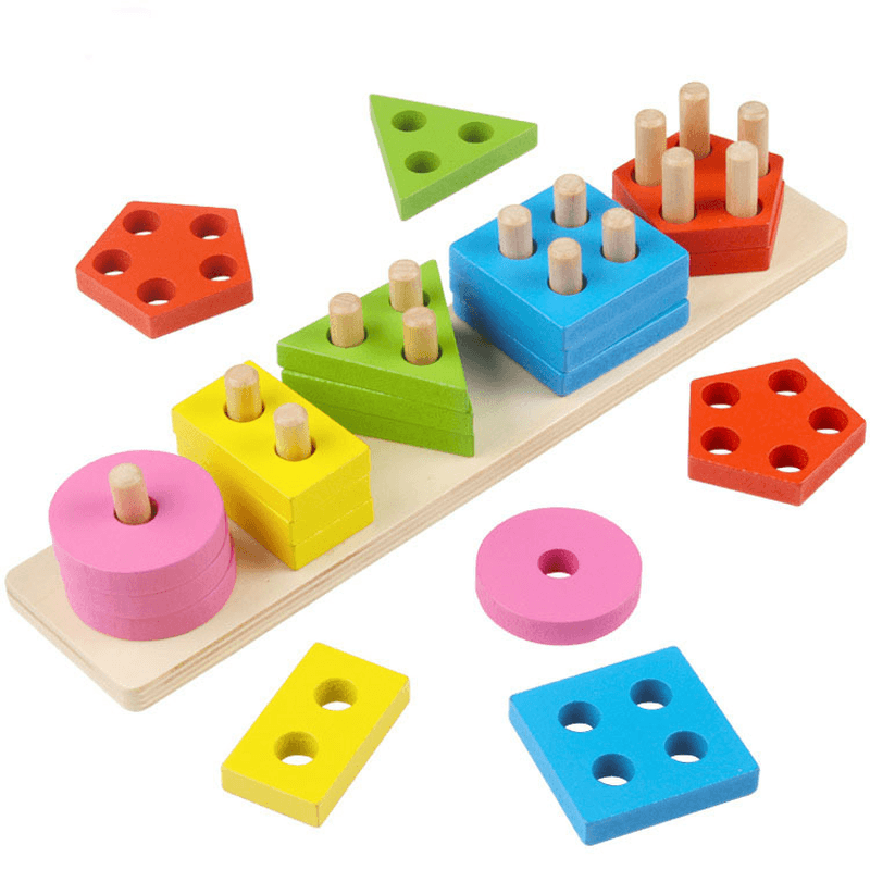 Montessori Geometric Shape Set Column Building Block Baby Intellectual Toy