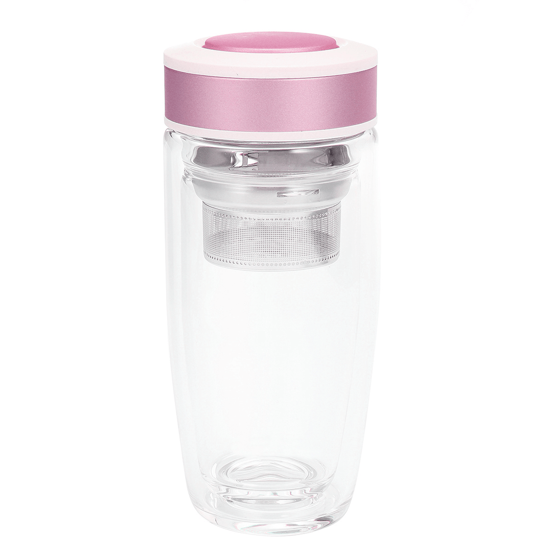 380ML Double Wall Glass Tea Tumbler Water Bottle with Filter Infuser Travel Mug - MRSLM