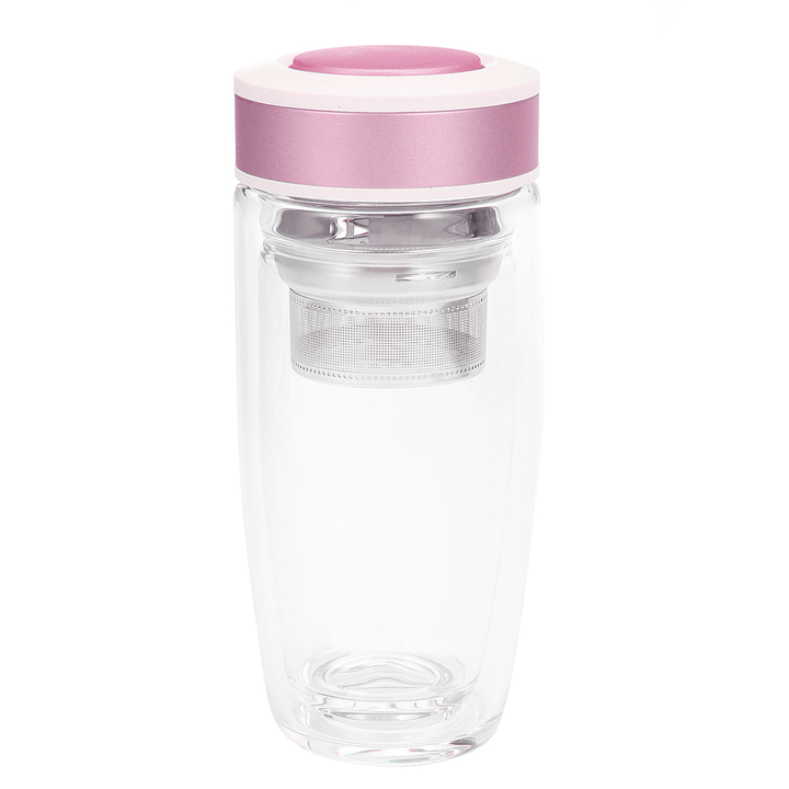 380ML Double Wall Glass Tea Tumbler Water Bottle with Filter Infuser Travel Mug - MRSLM