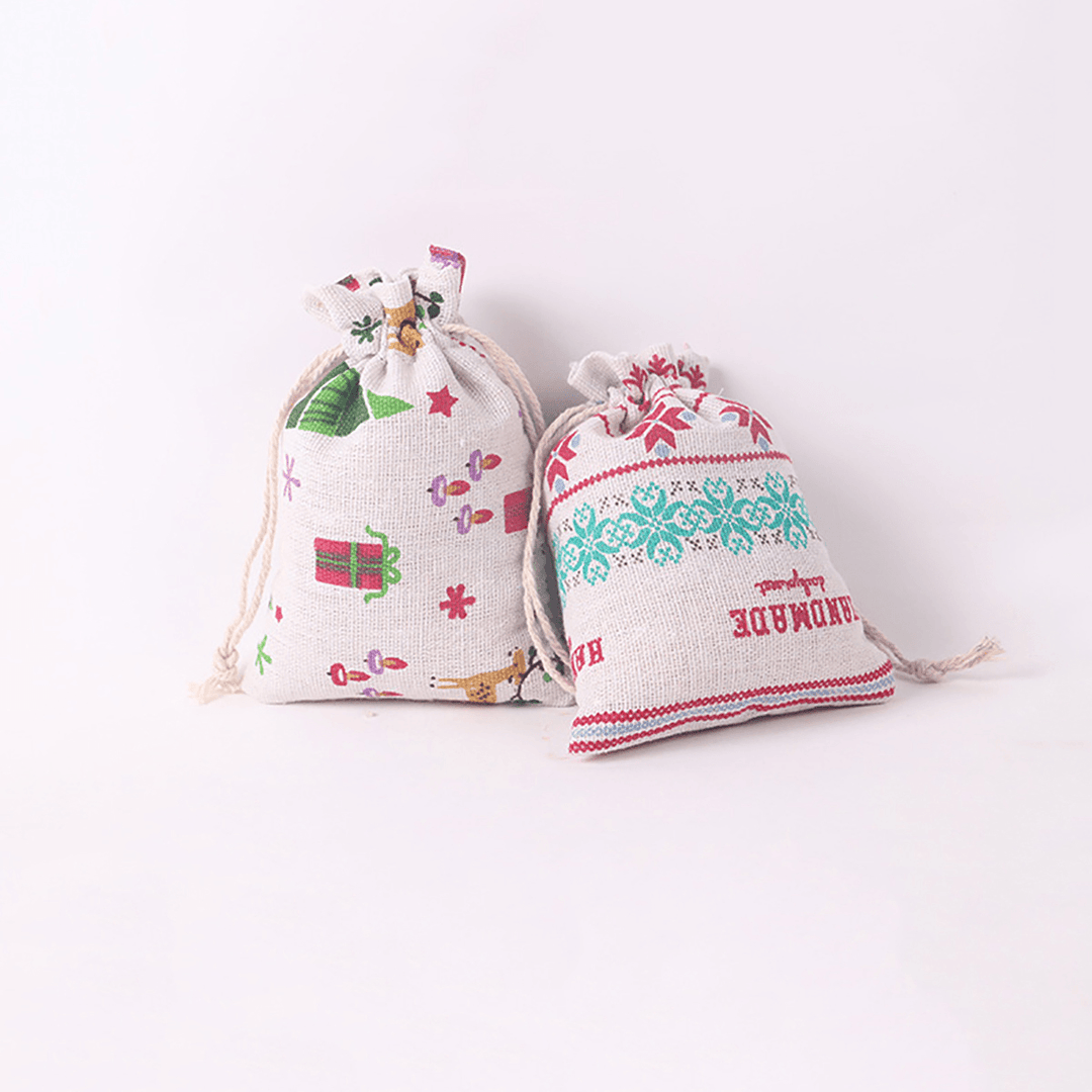 Christmas Cotton Linen Hanging Advent Calendars Countdown Drawstring Gift Bags Candy Biscuit Pouches Present Gift Wrap