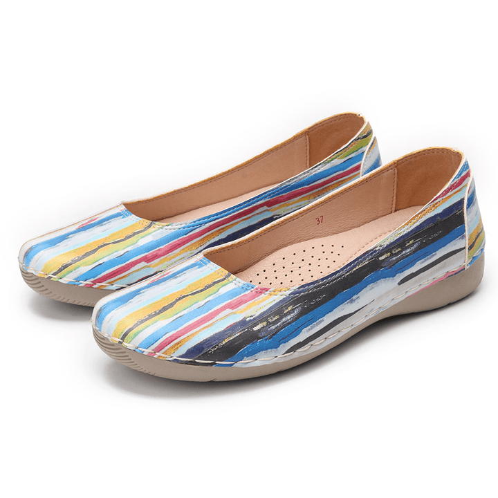 Multicolor Casual Leather Soft Sole Walking Flats