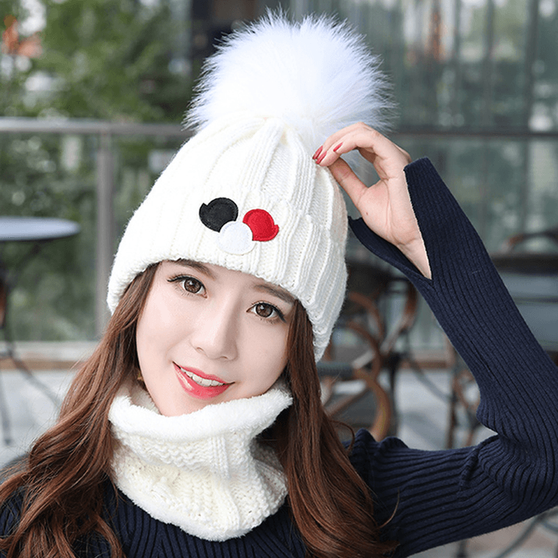 Women Windproof Thicken plus Velvet Knit Hat Scarf Set Winter Earmuffs Beanie Cap - MRSLM