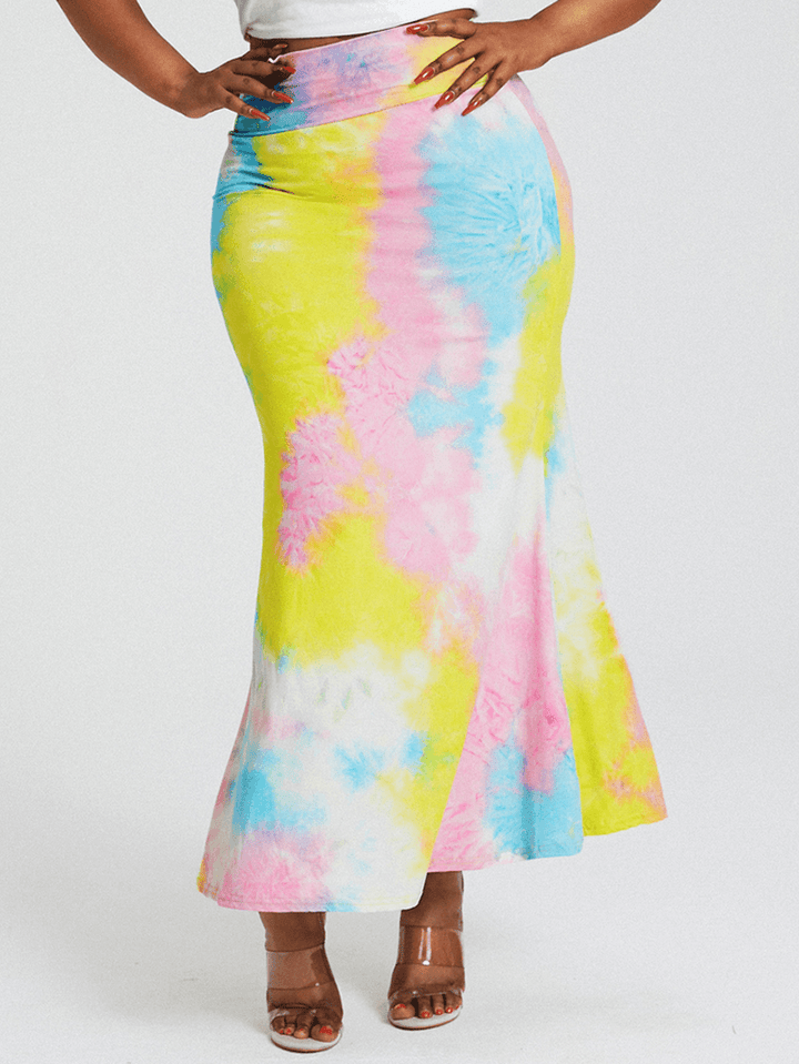 Tie Dye Print High Waist Buttocks Bodycon Long Skirt