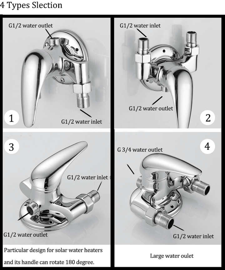 Bathroom Copper Unfold Install Water Heater Mixing Valve Hot and Cold Water Faucet Switch