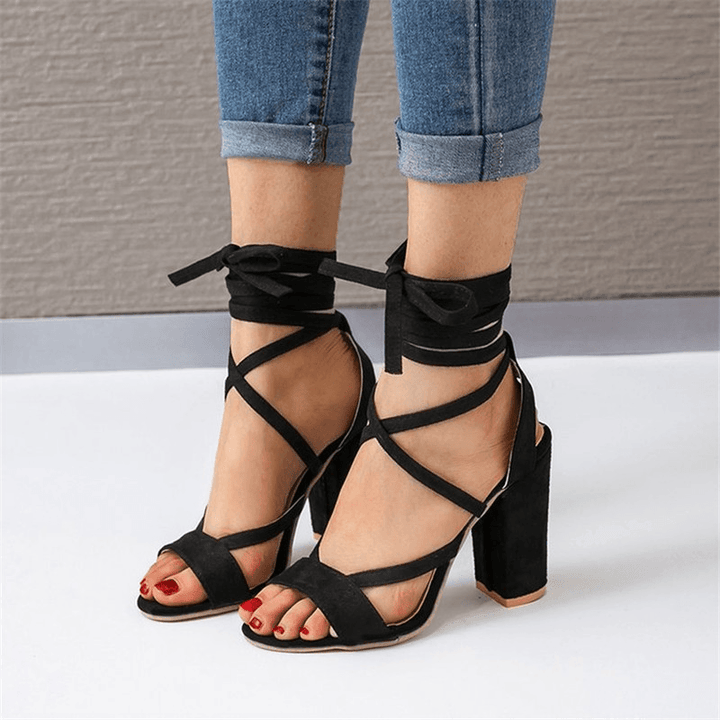 Women plus Size Strappy Open Toe Suede High Heel Summer Sandals