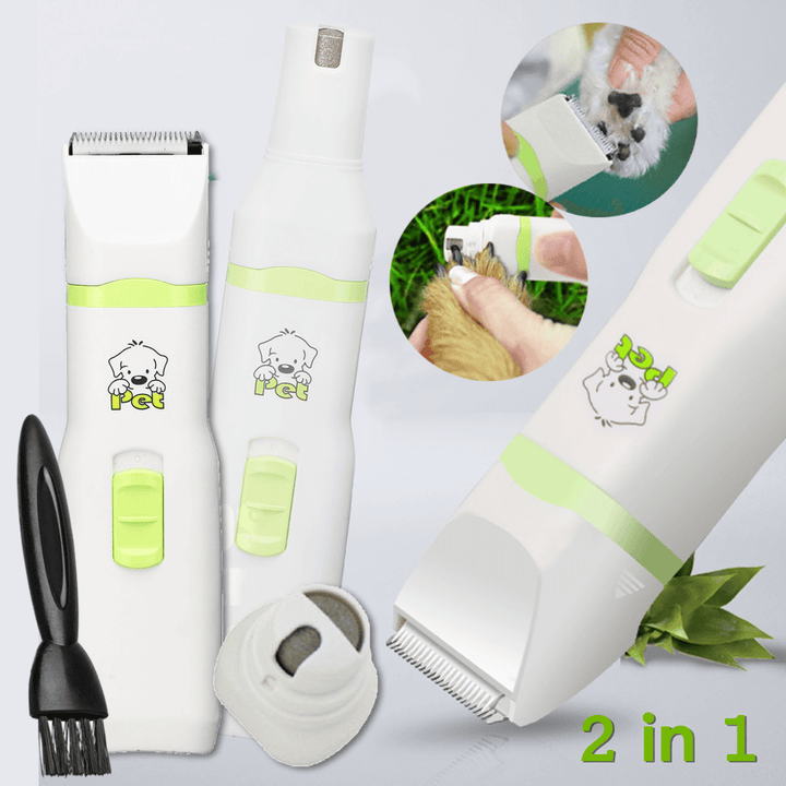 2 in 1 Professional Pet Dog Cat Hair Trimmer Paw Nail Grinder Grooming Clippers Nail Cutter Hair Cutting Machine Pet Care Tool