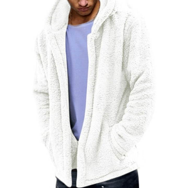 Mens Fashion Casual Fleece Warm Solid Color Hooded Coats