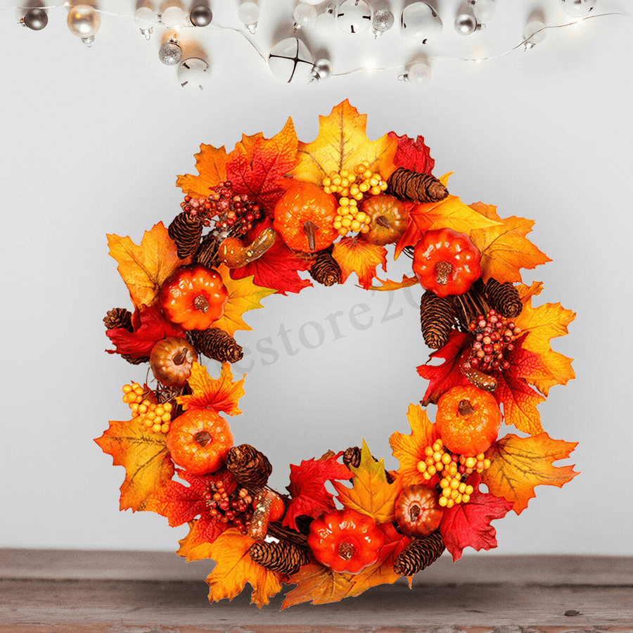 45/60Cm Wreath Garland Maple Leaves Pumpkin Door for Christmas Party Decorations - MRSLM