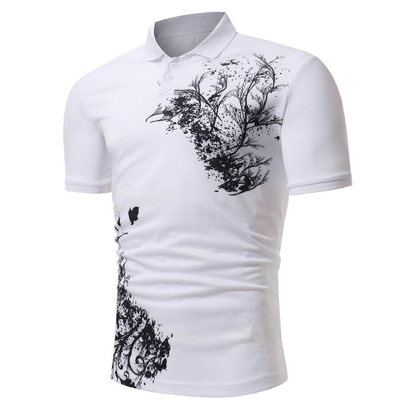 Men'S Classic Black White Printing Short-Sleeved Golf Shirt