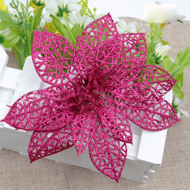 10Pcs Christmas Glitter Hollow Flower Decoration Flowers for Christmas Trees New Year Decorations Wedding Party Decor