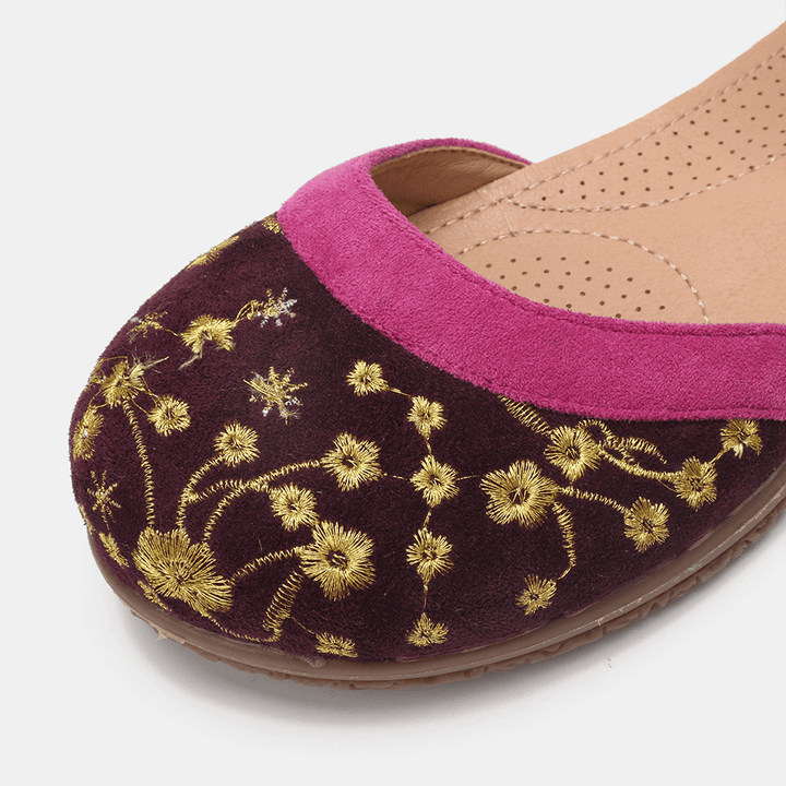 LOSTISY Women Flower Embroidery Soft Sole Slip Resistant Casual Flats