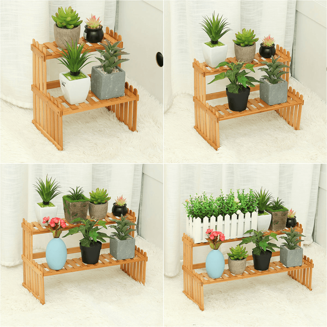 2 Tiers Succulent Plant Flower Bonsai Pot Shelf Display Storage Desk Rack Holder Mini Bookshelf