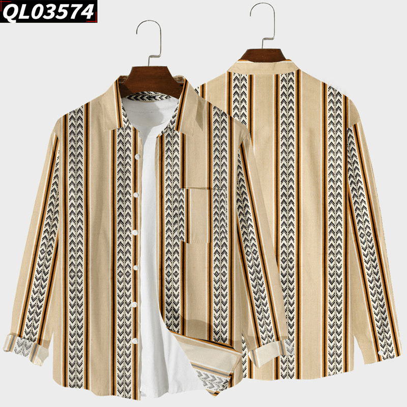 Striped Elements Printed Casual Loose Cardigan Long-Sleeved Shirt