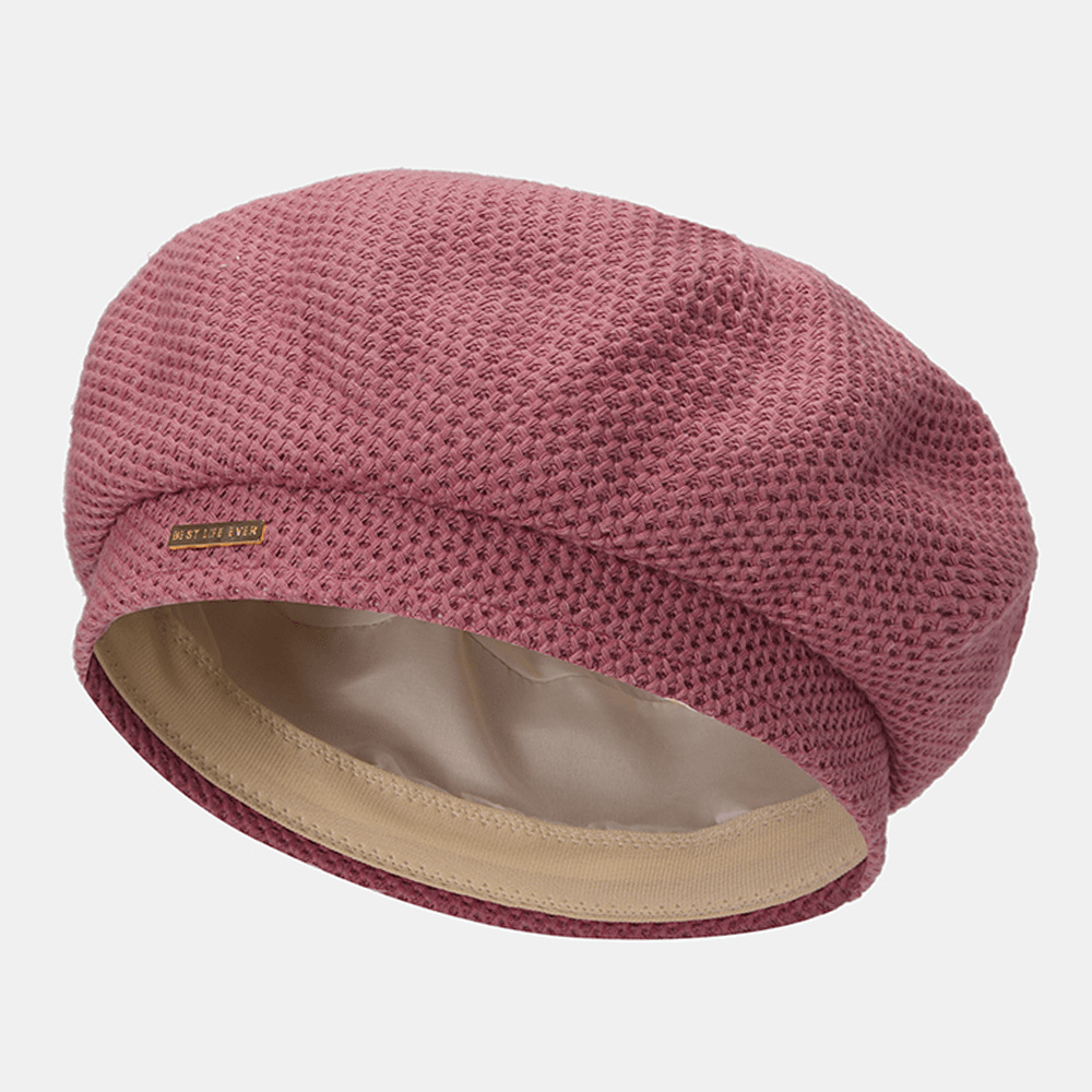 Women Cotton Mesh Breathable Metal Label Knitted Hat Fashion Wild Adjustable Beret Cap Painter Hat - MRSLM