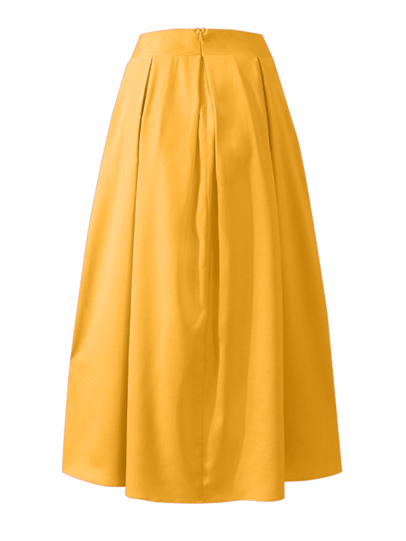 Women Solid Color High Waist Big Swing Zipper Casual Loose Long Skirt with Pocket