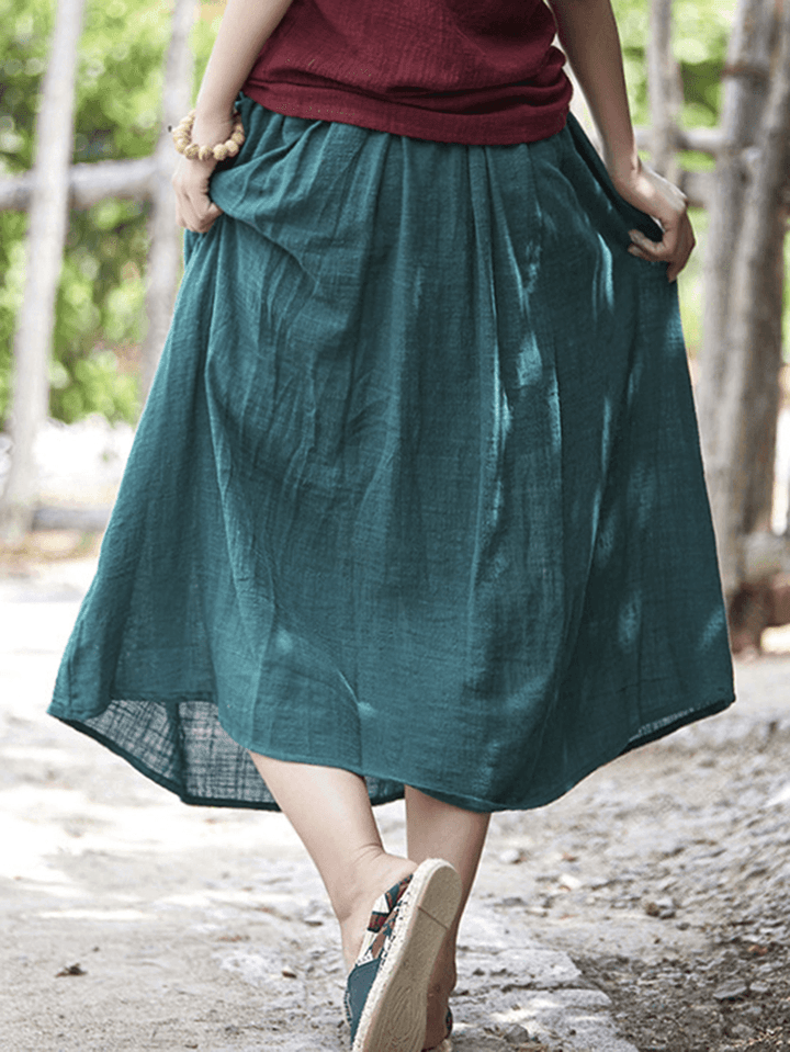 Women Casual Solid Color Cotton Linen Skirts