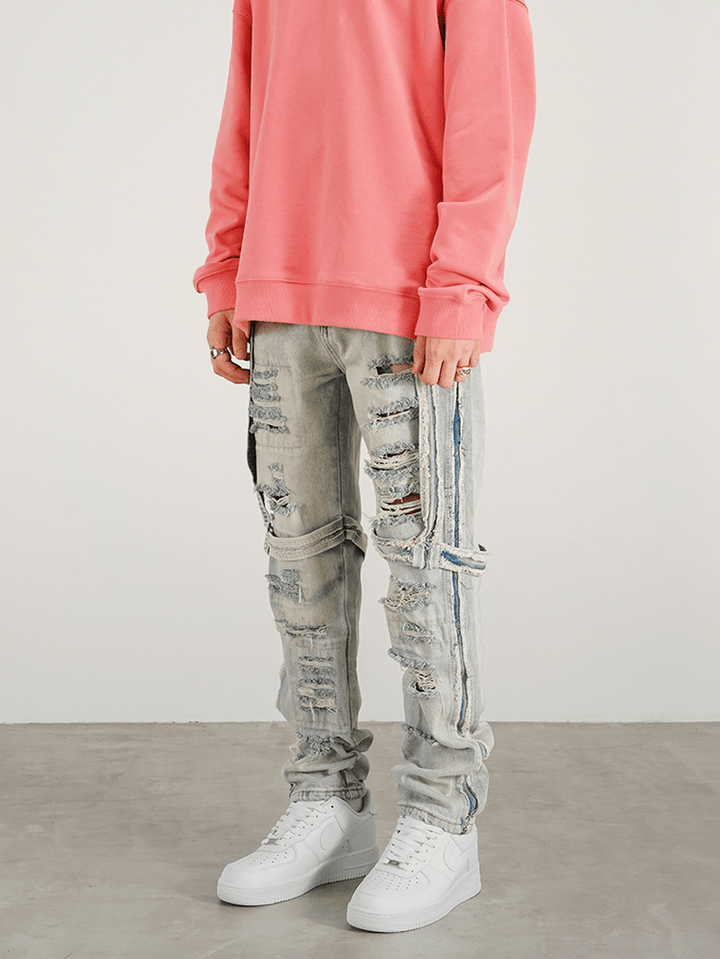 High Street Heavy Industries Destroyed Washed and Worn Out Fit Straight-Leg Jeans