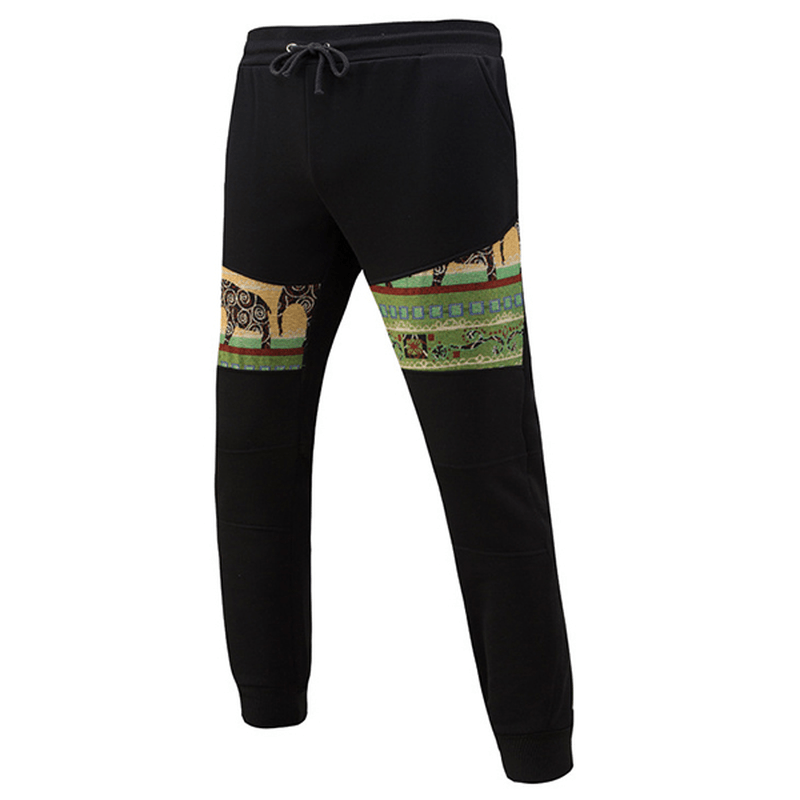 Men'S Casual Jacquard Elastic Pants National Style Printing Drawstring Sport Trousers