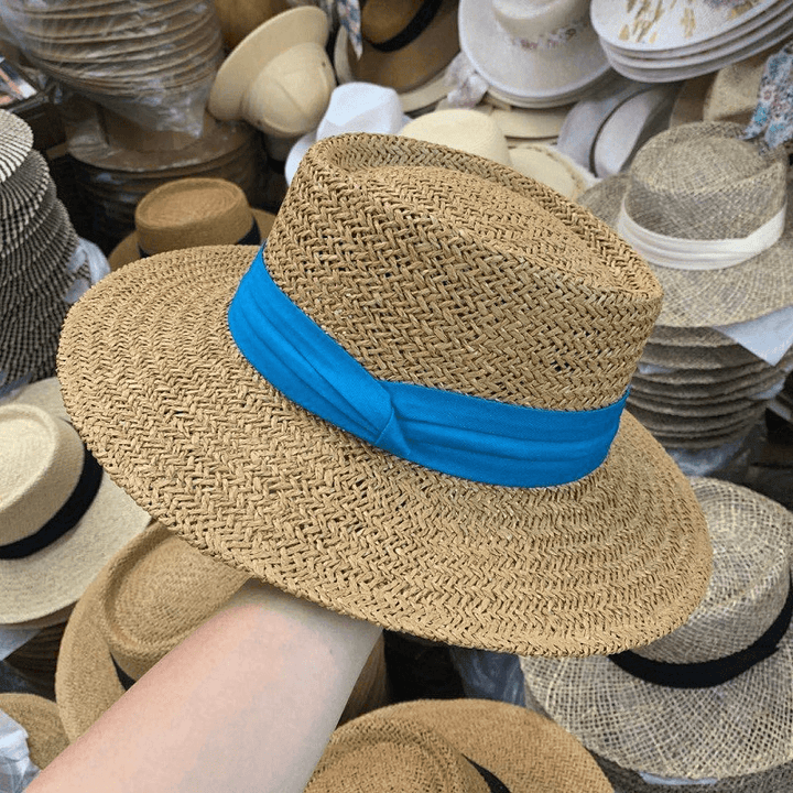 Summer Hat Flat Straw Hat Female Raffia Straw Hat Beach Vacation Sun Shade Sun Hat Fisherman Hat Net Red