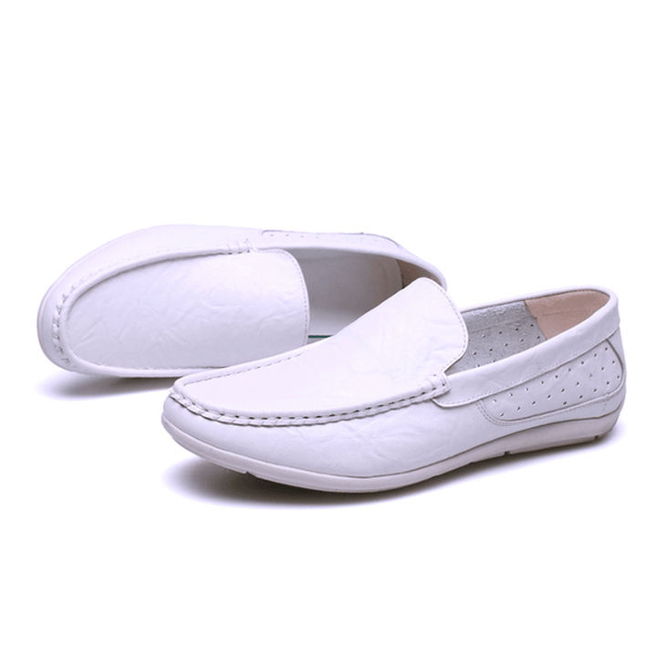 New Men Casual Outdoor Soft Comfortable Leather Slip on Flats Loafers Shoes