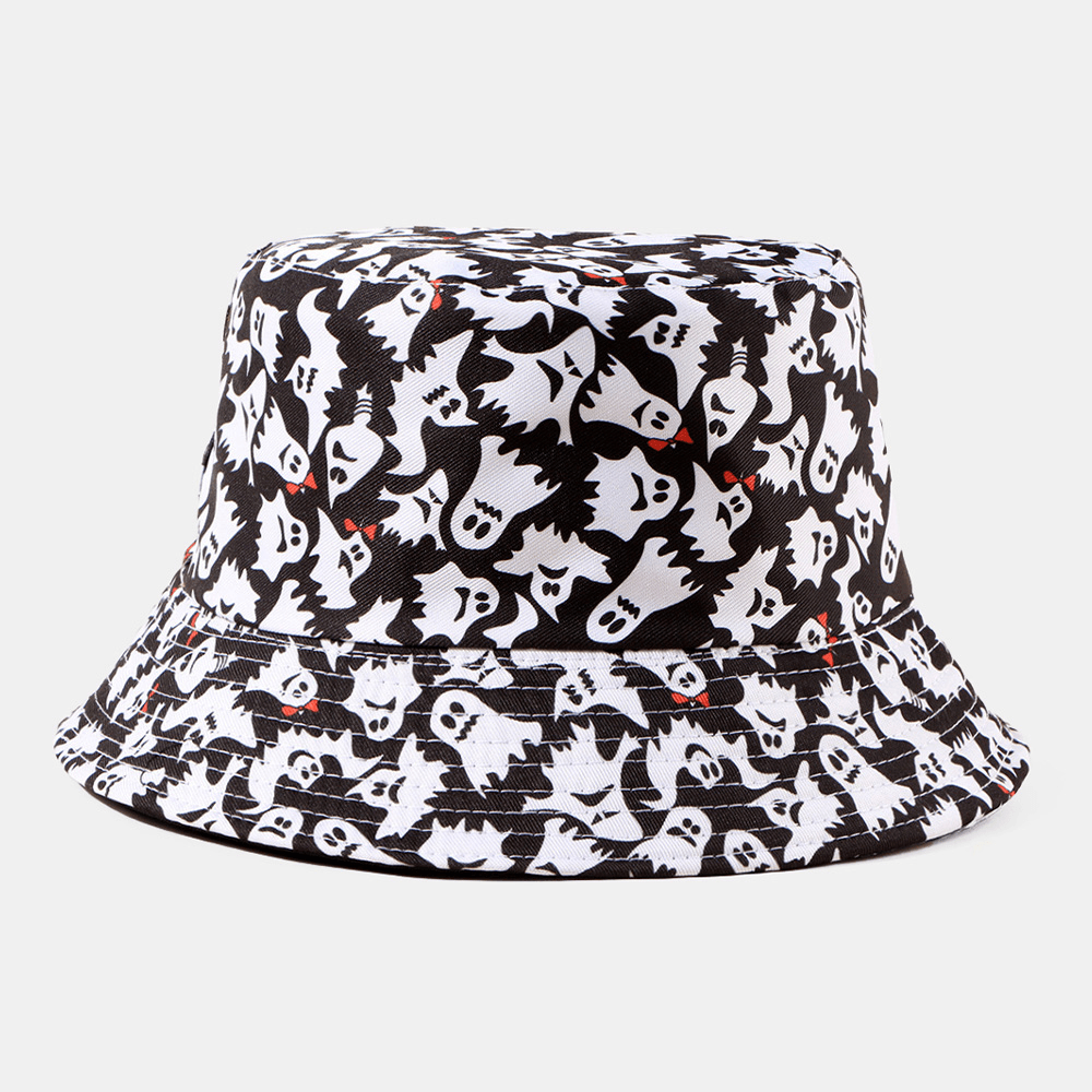 Unisex Pumpkin Ghost Skull Pattern Halloween Bucket Hat Casual Funny Foldable Sunshade Hat - MRSLM