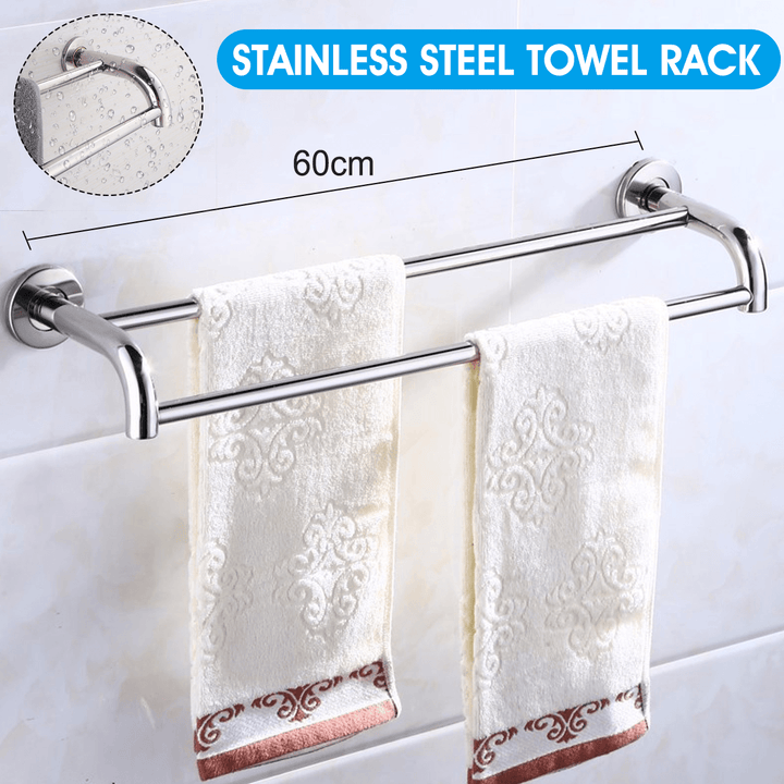 Bakeey 304 Stainless Steel Perforated Towel Rack Double Rod Shelf Strong Bearing Capacity for Home Hotel