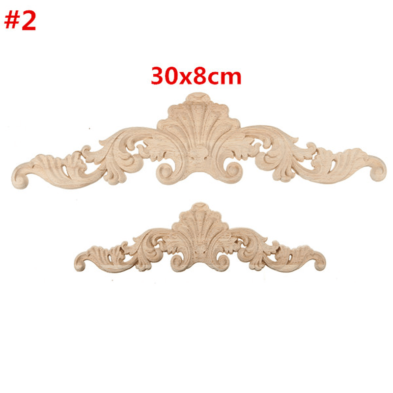 Wood Carving Applique Unpainted Flower Applique Wood Carving Decal 30X8Cm 20X5Cm - MRSLM