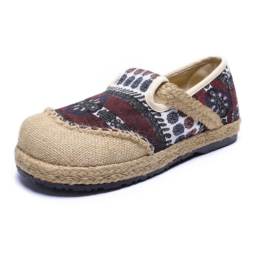 Women Linen Straw Pattern Casual Slip on Espadrille Flat Loafers - MRSLM