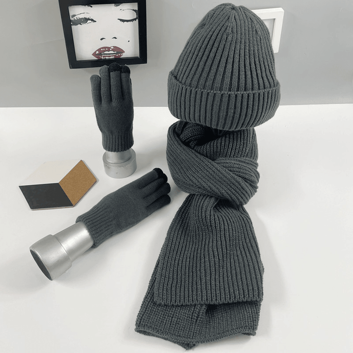 Multi-Piece Knitted Scarf Hat and Gloves Three-Piece Set