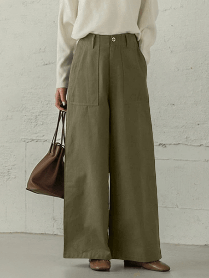 Women Casual Basic Solid Color Loose Wide Leg Pants with Pocket