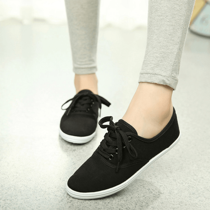 Womens Solid Color Canvas Lace up Casual Flats Loafers