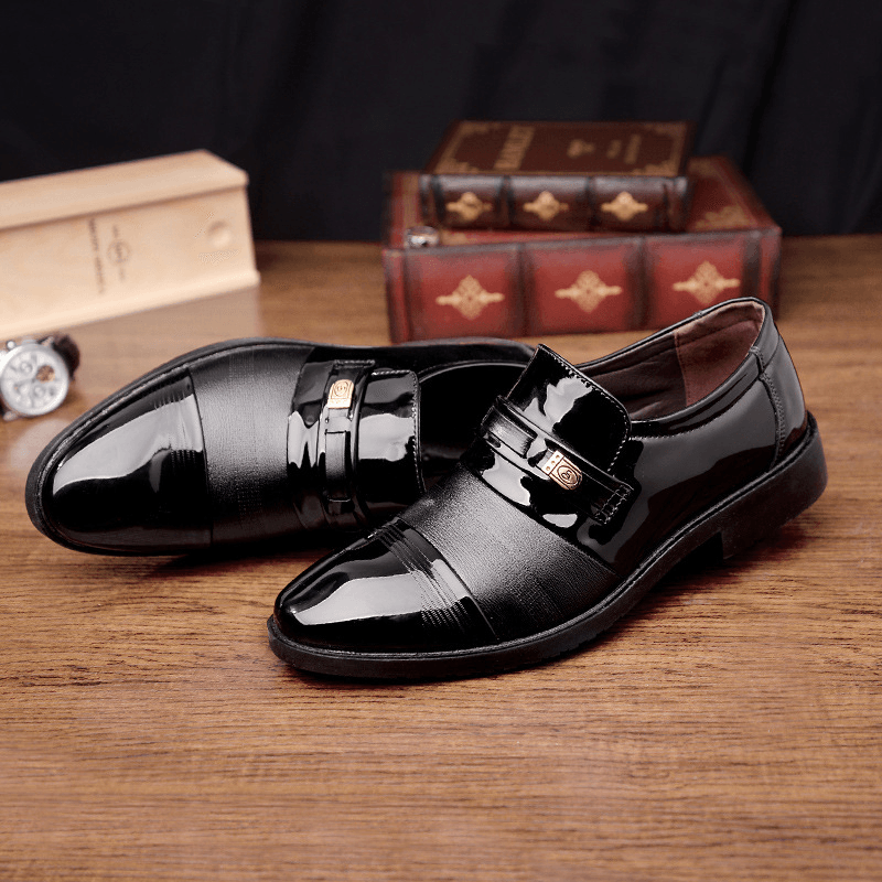 Men Leather Breathable Comfy Soft Sole Pointy Toe Dress Oxford Casual Business Shoes