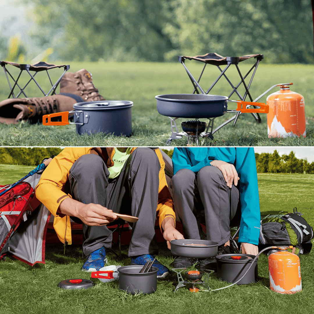 Outdoor Camping Hiking Cookware Tableware Picnic Cooking Pan Fry Pan Kettle Teapot Foldable Fork Spoon Kit Camping Picnic Tools